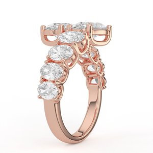 Bague Bypass Moderne en Or Jaune avec Diamant Taille Ovale, Double Allée Asymétrique, Bijou Architectural Fin Multi-Pierres - Product Image 4