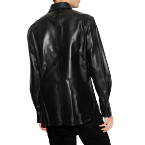 Men's PU <b>Leather</b> Shirt Turn-down Collar <b>Long</b> Sleeve Button Front Knitted <b>Jacket</b> Winter Casual Streetwear Solid Pattern Custom - Product Image 5