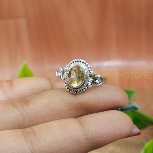 Anillo de Plata de Ley 925 Hecho a Mano con Piedra Preciosa de Citrino, Corte Ovalado, Citrino Amarillo Natural, Anillo de Plata Artesanal Estilo Boho Vintage - Product Image 4