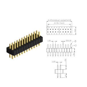 Connecteur double R/A à double base, pas de 1,0 mm, broches en laiton, boîtier en nylon, plaqué or, noir - Product Image 4