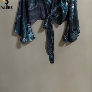 New Arrival Silk Bohemian Flare Bell Sleeve Tie <b>Top</b> Boho Wrap <b>Top</b> <b>70s</b> Style Fashion Festival Crop <b>Top</b> - Product Image 6