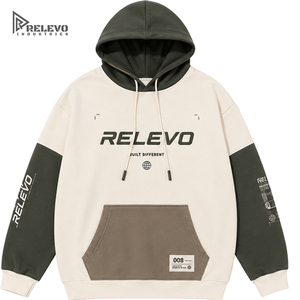 Sweat-shirt surdimensionné technique pour homme, épais, à blocs de couleurs 3 tons (blanc cassé, vert olive), avec poche à rabat, style Techwear - Product Image 1