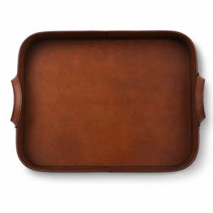 Plateau décoratif rectangulaire en cuir antique avec poignée, design traditionnel, emblème gravé, finition marron, pour la maison ou le bureau - Product Image 2