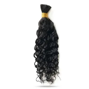 Cheveux humains indiens bouclés noirs naturels en vrac, Remy vierges, double épaisseur, densité 100%, longs et ondulés, base en soie, longueur personnalisable - Product Image 3