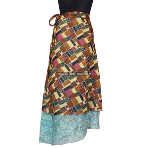 Beach Long <b>Wrap</b> <b>Skirt</b> Floral Print <b>Wrap</b> Around <b>Skirt</b> 2 Layer Reversible Magic Silk Saris <b>Wrap</b> Long <b>Skirt</b> Sarong Girl's - Product Image 2