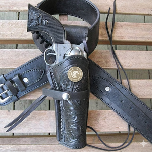 Ensemble de porte-cartouches en cuir de style western avec ceinture, design gravé, sangle réglable, pour le port à la taille, équipement de cowboy et d'équitation - Product Image 2