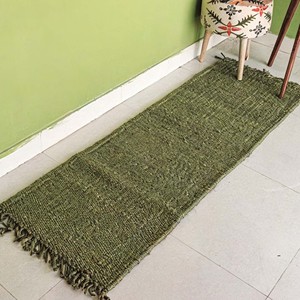 Handcrafted Jute Area Rug Rectangle Geometric Pattern Natural Dark Green Modern Living Room Floor Decor Spot Clean Washable - Product Image 2