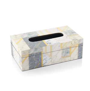 Boîte à mouchoirs en bois à motif imprimé classique avec accents dorés, design rectangulaire à prix abordable - Product Image 1