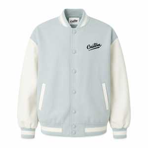 Blouson universitaire bleu clair personnalisé pour homme, décontracté, brodé, col rabattable, coupe régulière, couleur unie, chauffant et coupe-vent pour l'hiver - Product Image 2