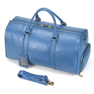 Blue <b>Leather</b> Duffel <b>Bag</b> <b>Weekender</b> Travel <b>Bag</b> Foldable Portable Zipper Closure Adjustable Strap Waterproof Large Capacity Durable - Product Image 3