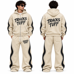 Ensemble de survêtement unisexe personnalisé imprimé, respirant, séchage rapide, automne, épais, design 2-en-1, avec sweat à capuche zippé oversize et pantalon large - Product Image 2