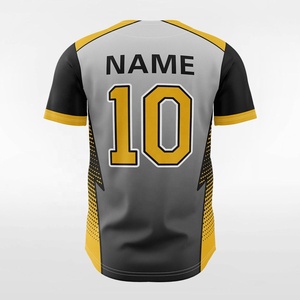 Maillot de baseball pour homme, manches courtes, gris, noir, jaune, sublimé, anti-humidité, boutons sur le devant, coupe classique, adulte, toutes saisons - Product Image 2