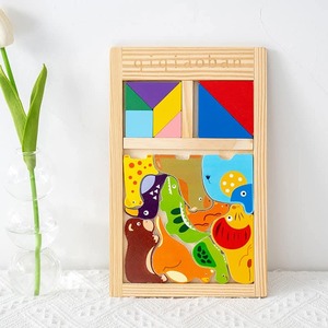 Jouet de puzzle en bois avec des formes d'animaux colorées et des pièces géométriques pour l'apprentissage et le jeu des enfants - Product Image 3