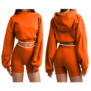 Women's Custom Logo Windbreaker Crop <b>Top</b> <b>Short</b> <b>Sets</b> Casual Two-Piece Summer Wear with Hooded Collar - Product Image 1