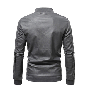 URBANGAZER Men's 100% Polyester Leather <b>Jacket</b> Stand Collar Covered Button <b>Patchwork</b> Design Windproof Breathable Thick - Product Image 4