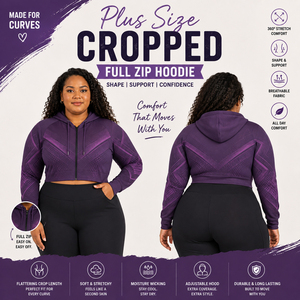 Sudadera con capucha corta de talla grande para mujer, con cremallera completa, estampada, para invierno, ajuste ceñido, de felpa francesa - Product Image 1