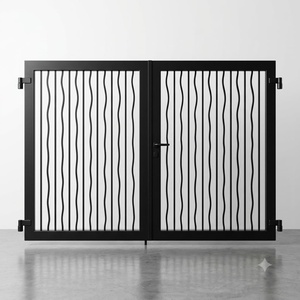 Portail de jardin double en acier forgé sur mesure, galvanisé et thermolaqué, portails d'entrée battants pour hôtel, marque KHP, design minimaliste - Product Image 1