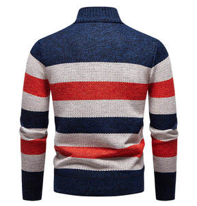 Pull tricoté rayé à col zippé 1/4, manches longues, coupe classique, en acrylique – Meilleure vente automne - Product Image 3