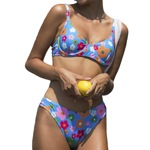 Women Floral Print <b>Bikini</b> Set <b>Push</b> <b>Up</b> <b>Top</b> Hipster Bottom Spandex Polyester 2 Piece Stretch Swimwear - Product Image 1