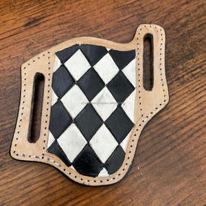 ปลอกมีดหนังแท้ลายตารางพร้อมห่วงเข็มขัดสแตนเลสใบมีดที่เก็บกระเป๋าคาดเอวสำหรับตั้งแคมป์ - Product Image 4
