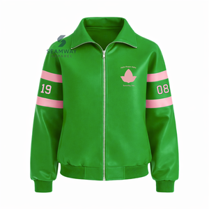 Alpha | Kapa | Alpha Sorority PU Leather Racing <b>Jacket</b> Moto Racer Leather Outerwear Women's Color-Block Hi-Speed Racing <b>Jacket</b> - Product Image 1