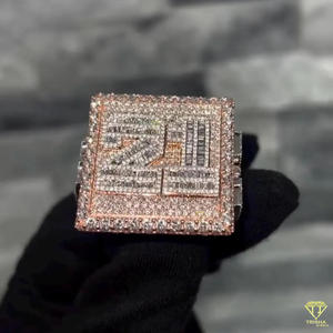 Moissanite Diamond Rose Gold Money <b>Stack</b> Statement <b>Ring</b> Iced Out Hip Hop Cocktail <b>Ring</b> Luxury Men's Square Signet <b>Ring</b> - Product Image 3
