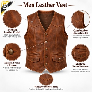 Men Leather <b>Vest</b> High Quality Leather Classic Styling Comfortable Fit Suitable For Casual Outfits <b>Travel</b> And Outdoor Use - Product Image 6