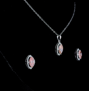 Elegant Marquise Pink Lab Grown Diamond Halo <b>Necklace</b> and Earrings Set in White Gold - Product Image 3