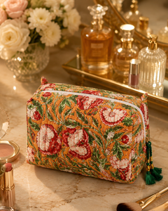 Eco-Friendly Bohemian Floral Print Cotton Cosmetic Bag Set Zipper Closure Lightweight Washable Multi-Function Travel <b>Case</b> for - Product Image 3