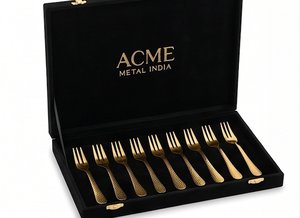 Ensemble de fourchettes dorées modernes avec design de manche martelé minimaliste, vaisselle élégante pour table à manger, maison, hôtel et fêtes. - Product Image 4