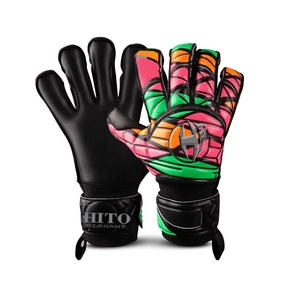Custom Design Black German Embossed Latex Soccer Goalkeeper Gloves With 4mm Gweman Latex Strap Hybrid Cut - Product Image 1