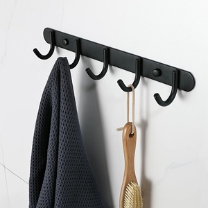Wall Mounted Metal Hook Rack With 5 Hooks Minimalist Design For <b>Clothing</b> Storage Heavy-Duty Black Finish - Product Image 3