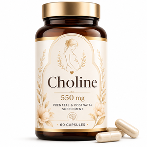 Suplemento Prenatal y Postnatal de Colina 550 mg, 60 Cápsulas, Vitamina Natural para Mujeres, No Apto para Recién Nacidos - Product Image 1