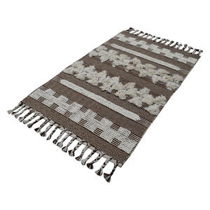 Handwoven Moroccan <b>Boho</b> Flatweave <b>Rug</b>-Low Pile Wool Brown Ivory Diamond Pattern with Fringe - Product Image 5