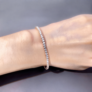 Elegant Women's Fashion Jewelry 10K 14K Solid Gold 3mm 3ctw E VS Round Lab Grown Diamond Classic Prong Set Tennis Chain Bracelet - Product Image 6