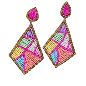 Premium design best quality green and purple coloured seed beaded handmade embroidered earring for <b>girls</b> from India - Product Image 6