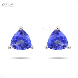 ต่างหูเงินแท้ 925 ประดับแทนซาไนต์ทรงทริลเลียน 5 มม. สีน้ำเงิน สำหรับผู้หญิง ขายส่ง - Product Image 4