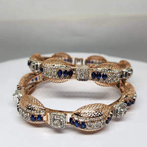 Elegant 14K Rose <b>Gold</b> 10.80 Ct Lab Grown Natural Diamond <b>Bangle</b> Blue Stone HI Color SI Purity IGI Certified Womens Ethnic - Product Image 2