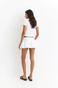 Jupe-short en maille polyester/coton blanc, taille mi-haute, élastique, à volants, décontractée, respirante, pour femme - Product Image 5