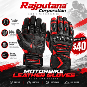 Gants de moto Rajputana Corporation en cuir véritable, gants de course pour motards, protection pour les coureurs, gants en cuir respirant - Product Image 1