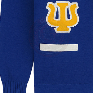 Cardigan en acrylique bleu roi pour homme, tricoté, avec logo brodé de lettres grecques, léger, style universitaire - Product Image 6
