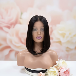 Peluca Bob de Cabello Virgen Chino con Frente de Encaje, Base de Encaje y Encaje Transparente, 150% de Densidad, Tamaños Pequeños y Grandes - Product Image 1