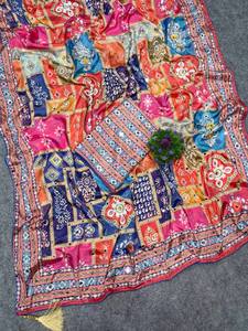 Indian Women's Silk Saree Digital Print Mirror Work Traditional Wedding Party Wear <b>Ankle</b>-Length Regular Fit Wrinkle-Free Chiffon - Product Image 1