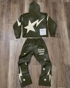 Zip up Hoodie Raw Edge Cropped Applique Embroidery Hoodies and Sweatpants Set Acid Washed Tracksuit <b>for</b> Men - Product Image 5