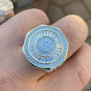 Iced Out Baguette and Round Cut Moissanite Diamond Octagon <b>Pinky</b> <b>Ring</b> Hip Hop Style Engagement <b>Ring</b> 925 Sterling <b>Silver</b> Jewelry - Product Image 1