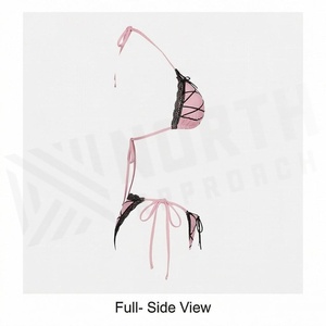 Ensemble bikini rose à lacets avec soutien-gorge croisé et bas string, maillot de bain pour femme - Product Image 3