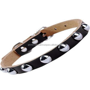 Collar de piel auténtica con tachuelas para perro, remache ajustable con acabado negro y accesorios de aleación de metal, venta al por mayor - Product Image 5