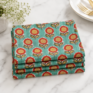 Servilleta de Mesa Cuadrada Moderna 100% Algodón con Estampado a Mano, Diseño Floral, Reutilizable, de la India (Rajasthan) - Product Image 2