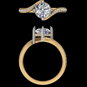 Anillo de compromiso de oro amarillo con diamantes redondos de 1.32 quilates, engaste pavé, banda retorcida, bicolor, joyería fina nupcial para mujer - Product Image 2