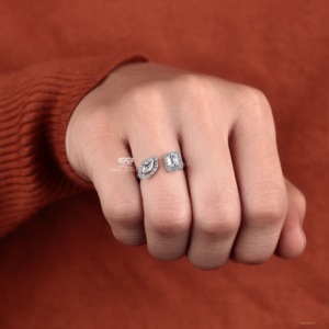 Anillo de Oro Amarillo de 14K con Diamantes Cultivados en Laboratorio Toi Et Moi, Corte Marquesa y Radiante, Doble Halo, Joyería Nupcial, Fabricante y Proveedor - Product Image 2